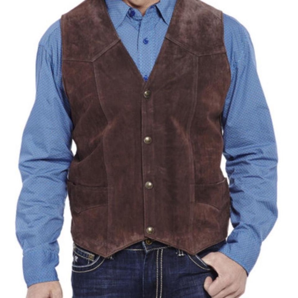 Men's Cripple Creek 100% Genuine Boer Suede Brown leather western vest small
